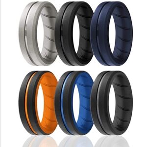 Set of Six Silicone Rings in Black, Blue, Orange, and Gray ROQACTION
